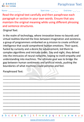 Grade 8  English worksheet: Paraphrase Text