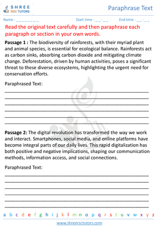 Grade 8  English worksheet: Paraphrase Text