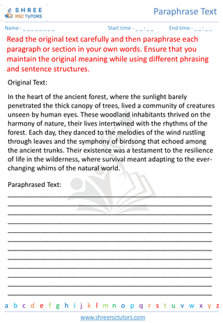 Grade 8  English worksheet: Paraphrase Text