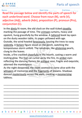 Grade 8  English worksheet: Parts of speech