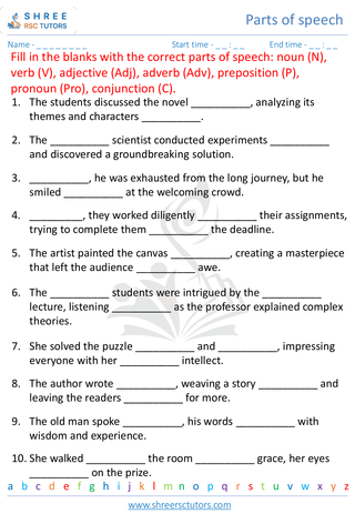Grade 8  English worksheet: Parts of speech