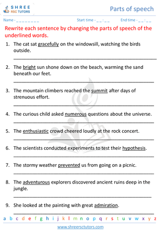 Grade 8  English worksheet: Parts of speech