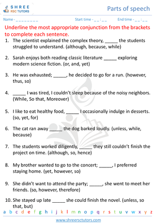 Grade 8  English worksheet: Parts of speech