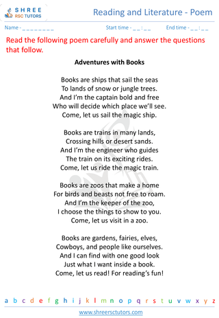 Grade 8  English worksheet: Reading and literature - Poem