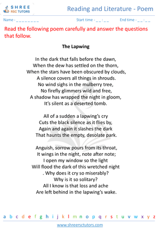 Grade 8  English worksheet: Reading and literature - Poem