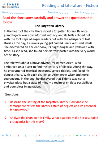 Grade 8  English worksheet: Reading and literature - fiction