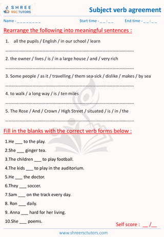 Grade 8  English worksheet: Subject verb agreement