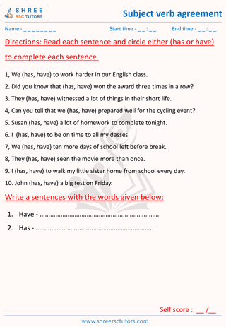 Grade 8  English worksheet: Subject verb agreement