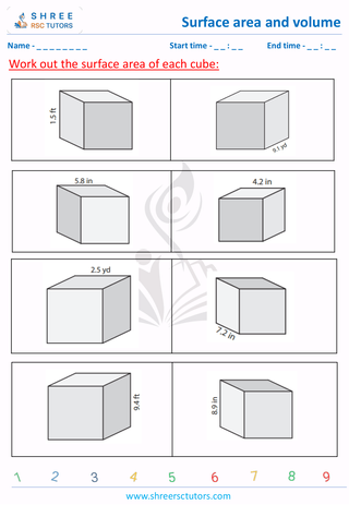 Grade 8  Maths worksheet: Surface area and volume - Surface area of Cube