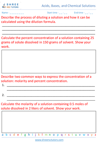 Grade 8  Science worksheet: Acids, Bases, and Chemical Solutions - Chemical solutions and concentration