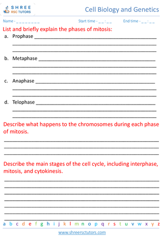 Grade 8  Science worksheet: Cell Biology and Genetic - Cell division and reproduction