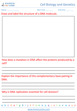 Grade 8  Science worksheet: Cell Biology and Genetic - DNA, genes, and genetic inheritance