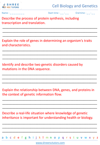 Grade 8  Science worksheet: Cell Biology and Genetic - DNA, genes, and genetic inheritance