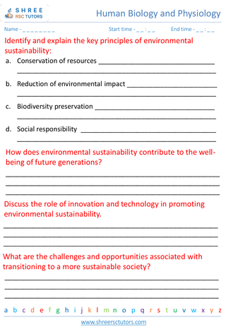 Grade 8  Science worksheet: Ecology and Environmental Science - Environmental sustainability