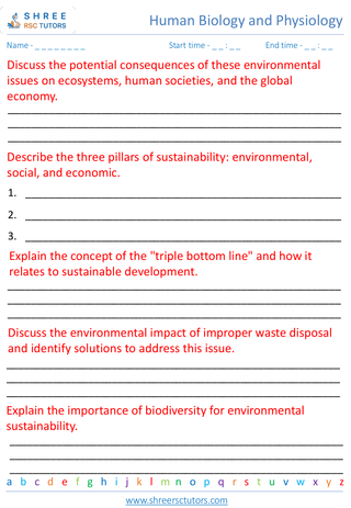 Grade 8  Science worksheet: Ecology and Environmental Science - Environmental sustainability