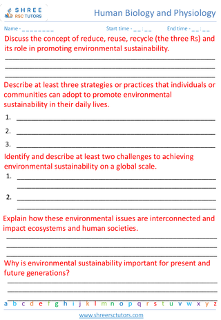 Grade 8  Science worksheet: Ecology and Environmental Science - Environmental sustainability