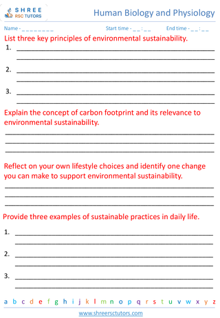 Grade 8  Science worksheet: Ecology and Environmental Science - Environmental sustainability