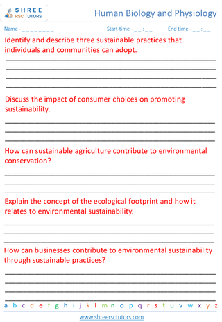 Grade 8  Science worksheet: Ecology and Environmental Science - Environmental sustainability