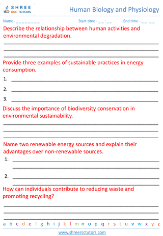 Grade 8  Science worksheet: Ecology and Environmental Science - Environmental sustainability