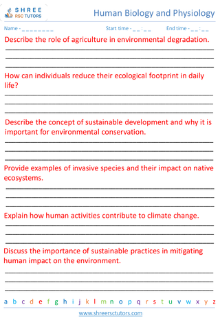 Grade 8  Science worksheet: Ecology and Environmental Science - Human impact on the environment and conservation