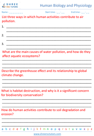 Grade 8  Science worksheet: Ecology and Environmental Science - Human impact on the environment and conservation