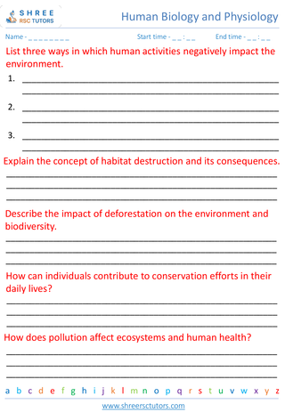 Grade 8  Science worksheet: Ecology and Environmental Science - Human impact on the environment and conservation