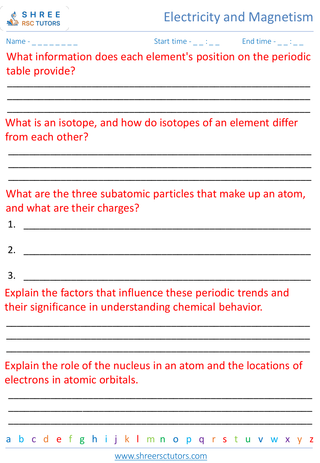 Grade 8  Science worksheet: Elements and the Periodic Table - Atomic structure and the periodic table