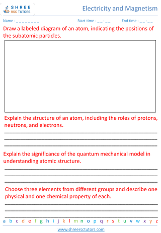 Grade 8  Science worksheet: Elements and the Periodic Table - Atomic structure and the periodic table