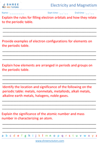 Grade 8  Science worksheet: Elements and the Periodic Table - Atomic structure and the periodic table