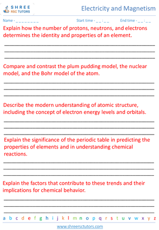 Grade 8  Science worksheet: Elements and the Periodic Table - Atomic structure and the periodic table