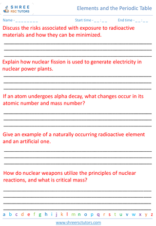 Grade 8  Science worksheet: Elements and the Periodic Table - Radioactivity and nuclear chemistry