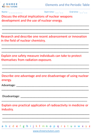 Grade 8  Science worksheet: Elements and the Periodic Table - Radioactivity and nuclear chemistry