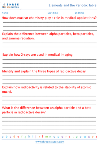 Grade 8  Science worksheet: Elements and the Periodic Table - Radioactivity and nuclear chemistry