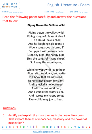 Grade 9  English worksheet: English  Literature - Poem