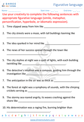 Grade 9  English worksheet: Figurative language