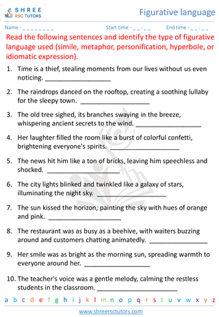 Grade 9  English worksheet: Figurative language
