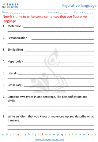 Grade 9  English worksheet: Figurative language