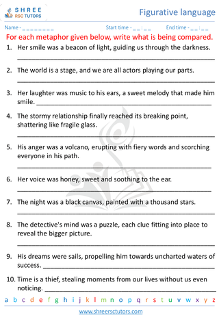 Grade 9  English worksheet: Figurative language