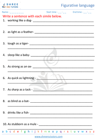 Grade 9  English worksheet: Figurative language