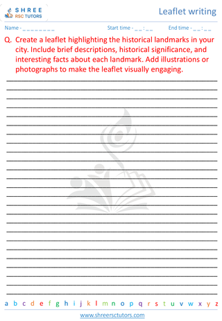Grade 9  English worksheet: Leaflet writing
