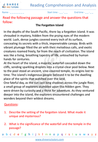 Grade 9  English worksheet: Reading Comprehension and Analysis - fiction