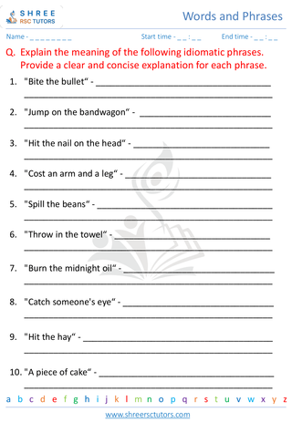 Grade 9  English worksheet: Words and Phrases