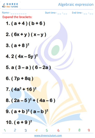 Grade 9  Maths worksheet: Algebra-2