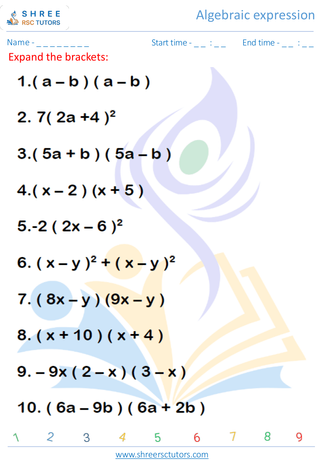 Grade 9  Maths worksheet: Algebra-2