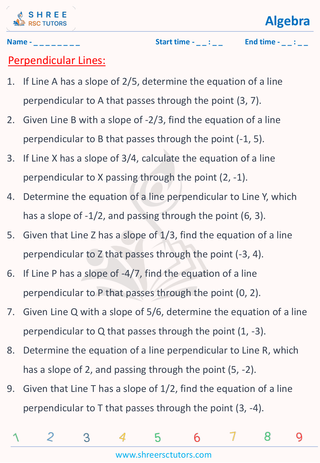 Grade 9  Maths worksheet: Algebra-2 - Straight line equations