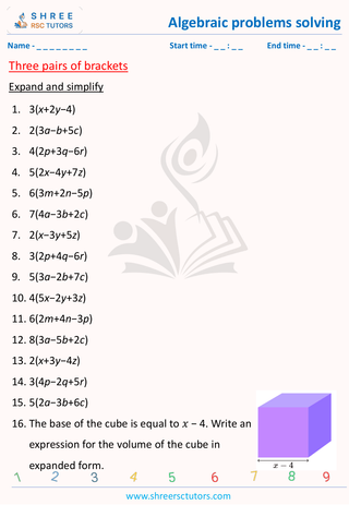 Grade 9  Maths worksheet: Algebra-2 - Three pairs of brackets