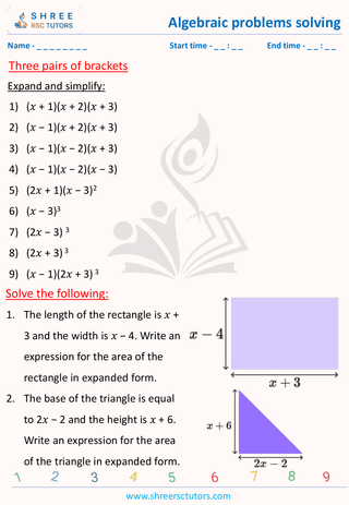 Grade 9  Maths worksheet: Algebra-2 - Three pairs of brackets