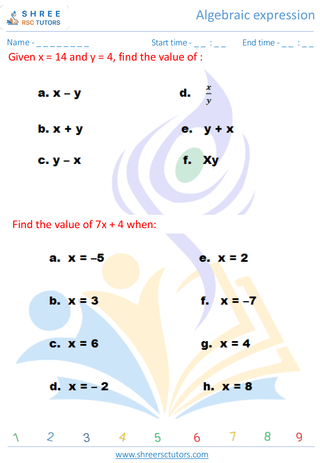 Grade 9  Maths worksheet: Algebra-2