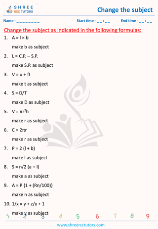 Grade 9  Maths worksheet: Rearrange the formula
