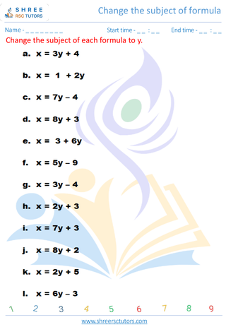 Grade 9  Maths worksheet: Rearrange the formula